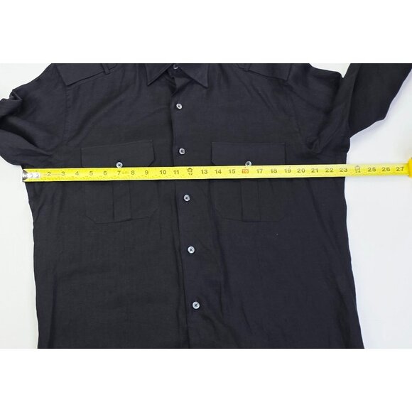 Ermenegildo Zegna Size Medium Mens Black Linen Shoulder Strap Button Down Shirt - Picture 3 of 10